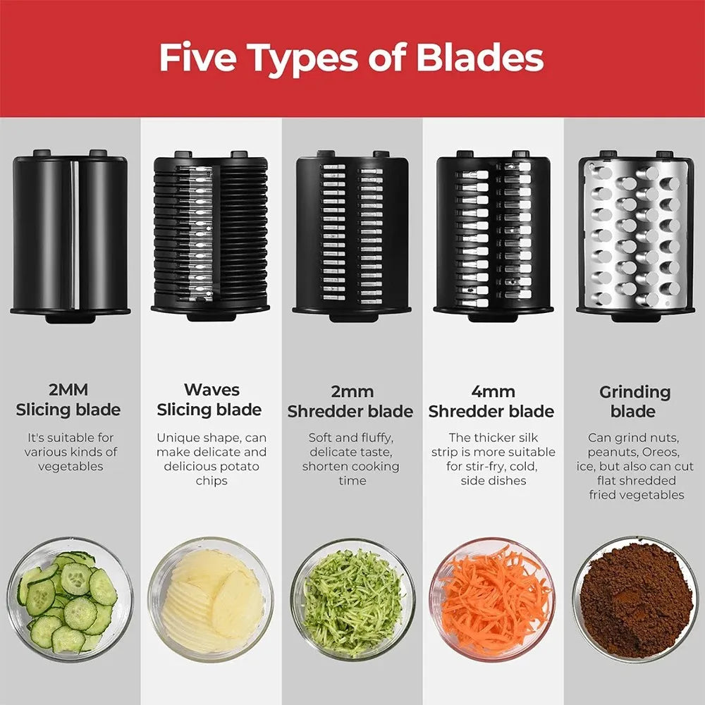 250W 5 in 1 Electric Vegetable Slicer Shredder Automatic Salad Shooter Machine Cheese Grater Carrot Cabbage Cutter