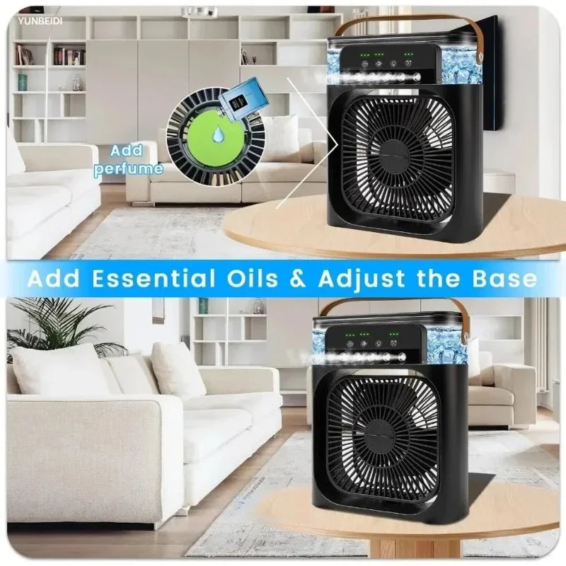 3-in-one Portable Air Conditioner Fan with LED Light Humidifier Timing Function Desktop Spray Fan for Home and Office Use