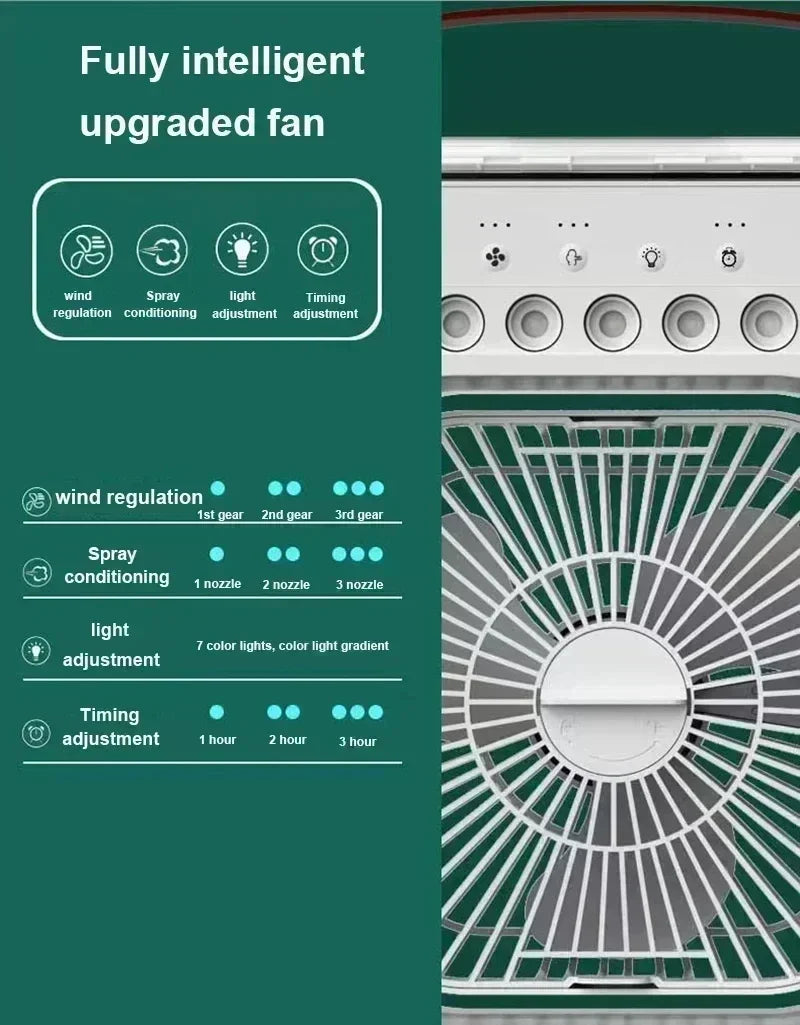 New 3 In 1 Fan AIr Conditioner Household Small Air Cooler LED Night Light Portable Humidifier Air Adjustment Fan Office Home Fan
