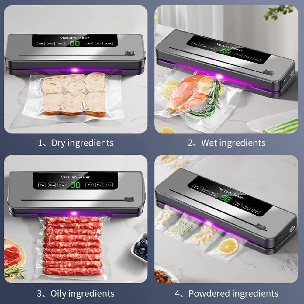 Vacuum Sealer Machine 139KPa Strong Suction Dry Moist Mode Automatic Food Sealer with Digital Timer, Built-in Cutter