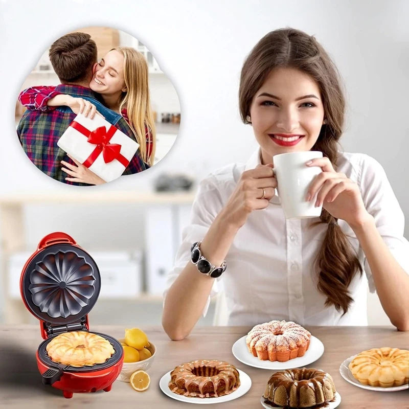 110V Heart Waffle Maker Mini Cake Maker Double-Sided Heating Doughnut Portable Breakfast Machine Breakfast Mold Kitchen Supplies