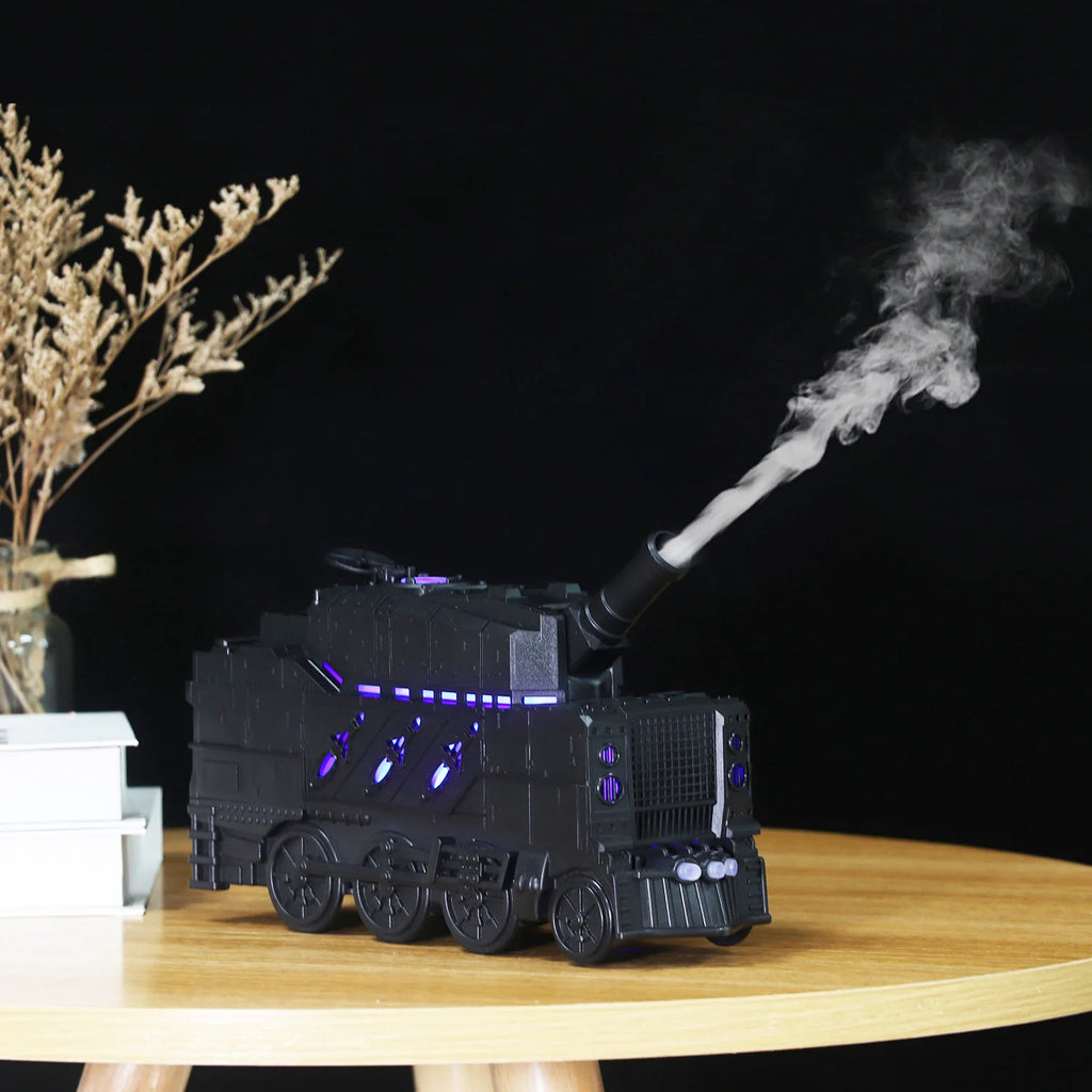 Mini Tank Shape Aromatherapy Diffuser Desktop Essential Oils Difusor Smoke Ring Spray Ultrasonic Air Humidifier with LED Lamp