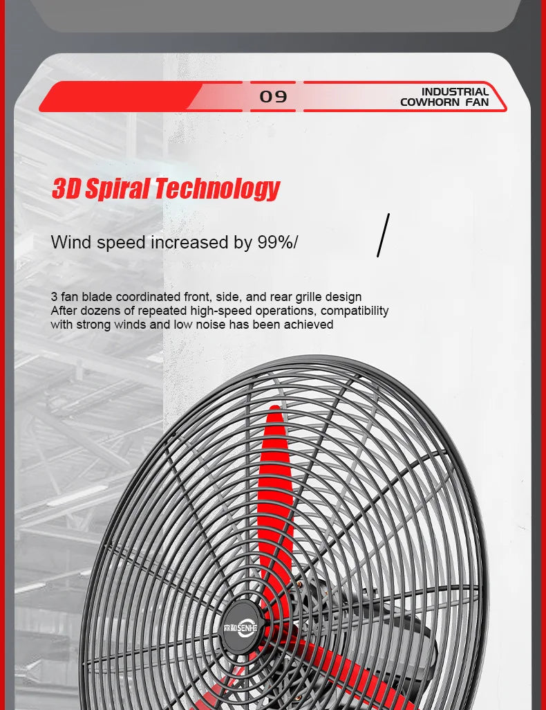 High Power Industrial Wall Mounted Fan Wire Control Adjustable Wind Power Shaking Head Horn Metal Blade Commercial Wall Fan