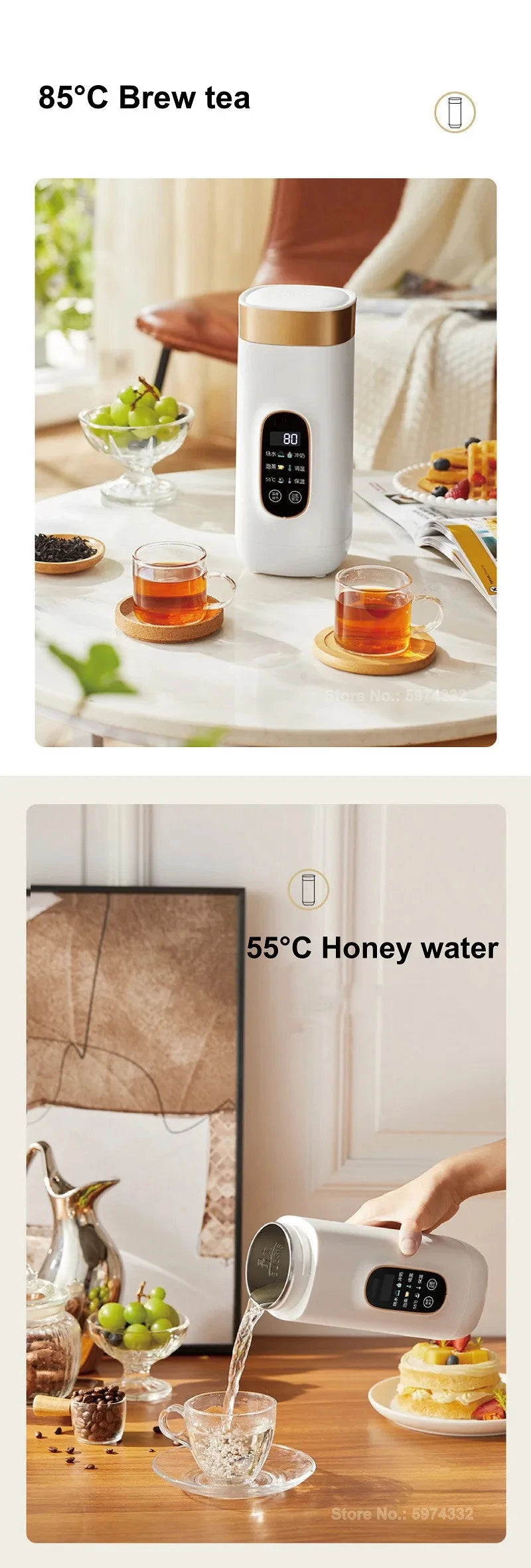 650ml Electric Kettle Portable Travel Boiled Water Pot Heating Cup Office Temperature Control Teapot Auto Keep Warm Cup 400W