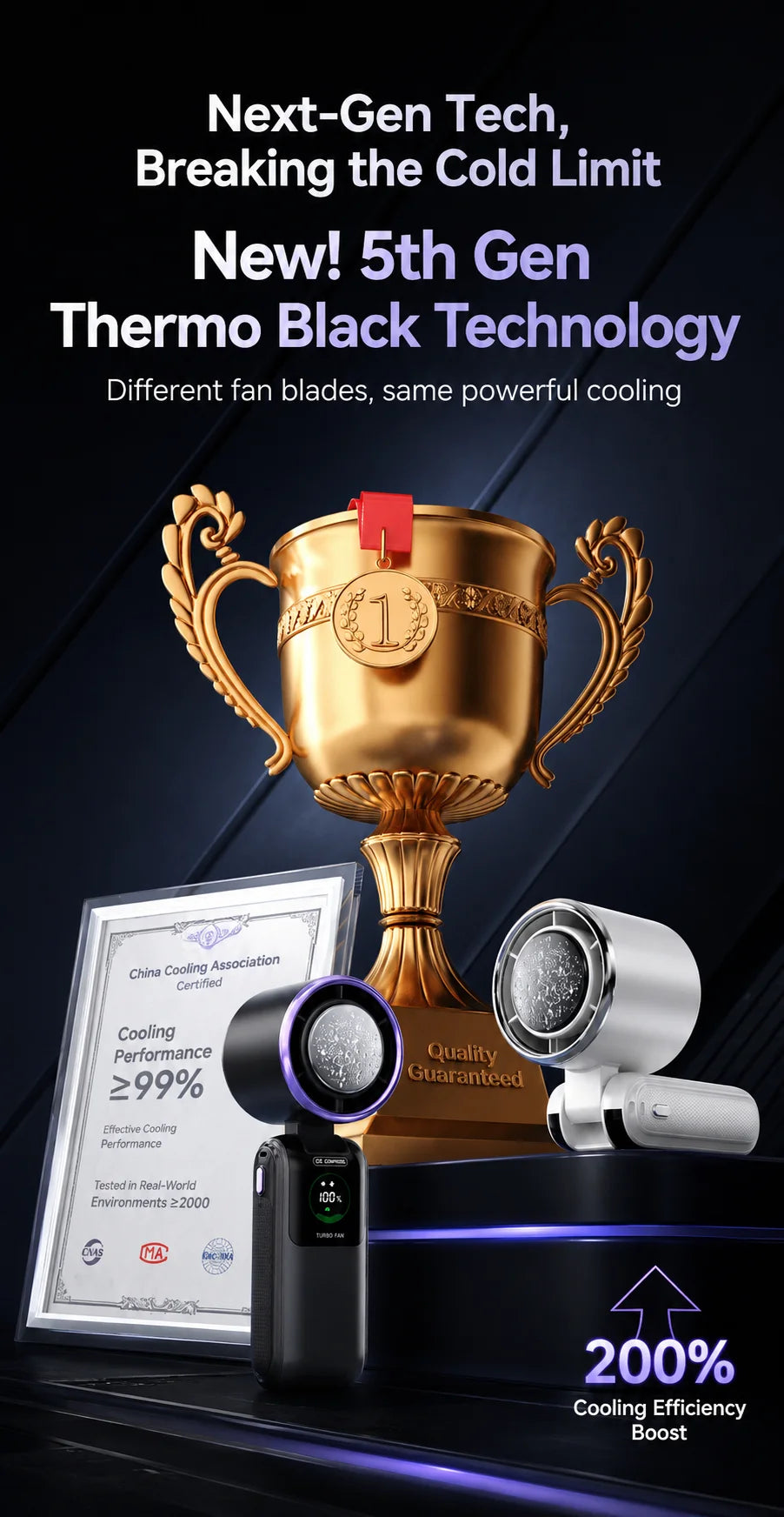 Ice Cooling Portable Neck Fan, 5-Speed Turbo Wind Foldable Hands Free Cooler, 4000mAh 9H Battery Travel Outdoor