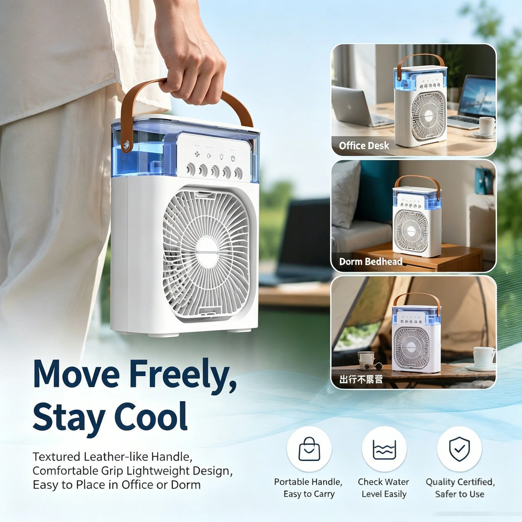 Lenovo 5 Holes Air Conditioner Fan USB Air Cooler Humidifier Water Portable Mist Spray LED Night Light Desktop Cooling Fan 2026