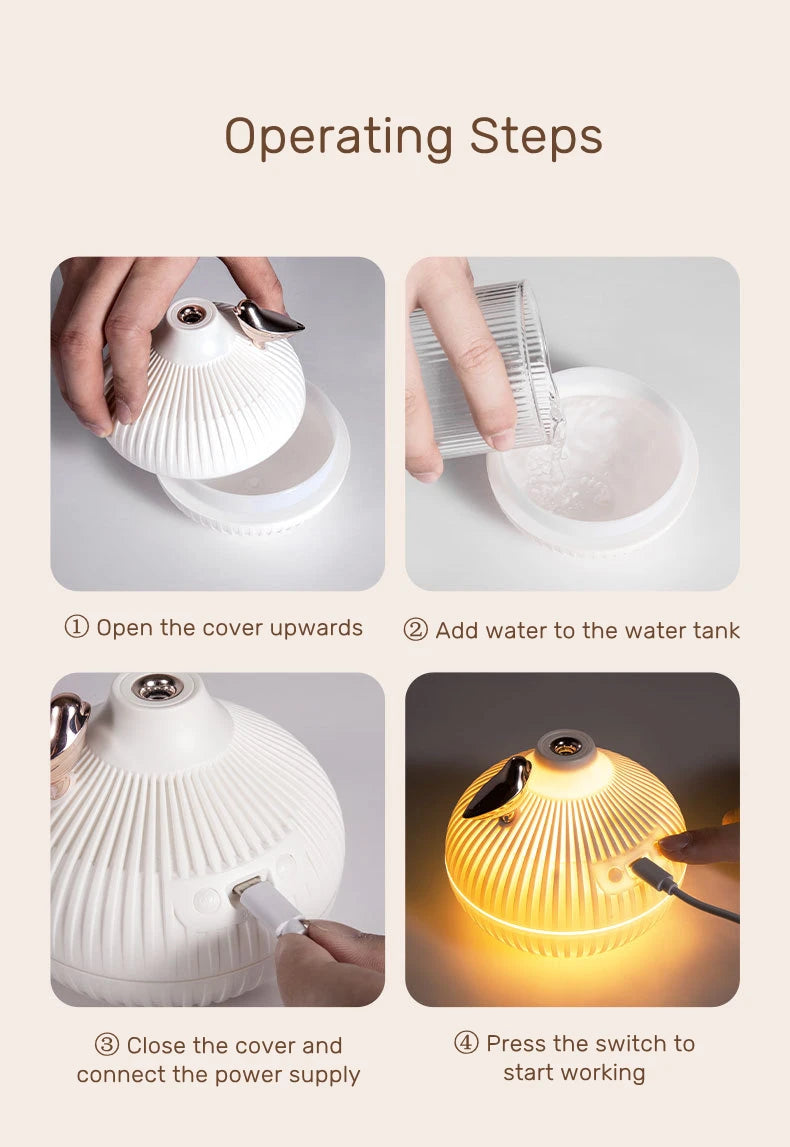 300ml USB Air Humidifier Mini Water Aroma Diffuser with Warm LED Night Light for Home Room Ultrasonic Cool Mist Humidificador