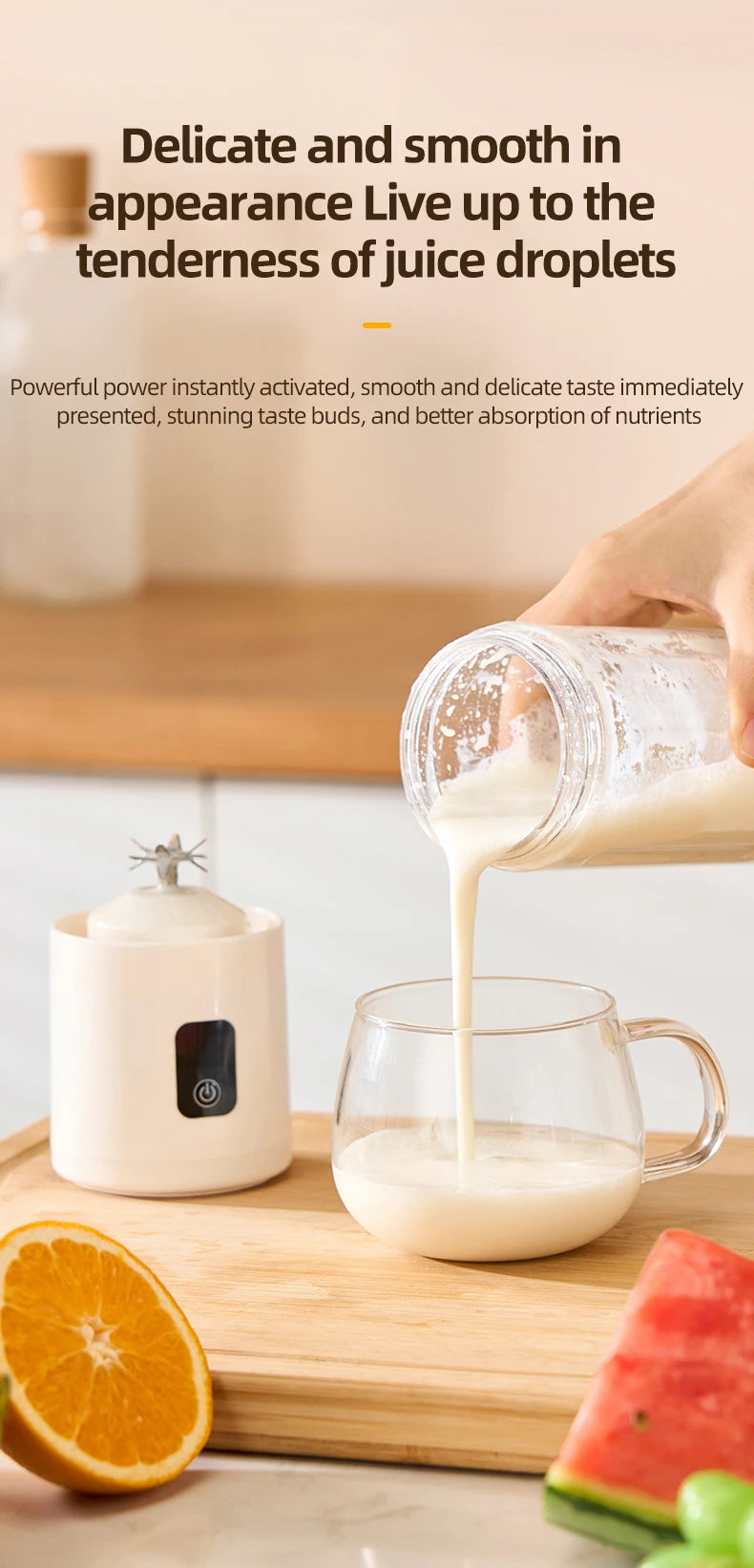 Portable Blender USB Mini Juicer Cup Electric Fruit Mixer Personal Smoothie Blender for Travel Home Outdoor Fresh Juice Making