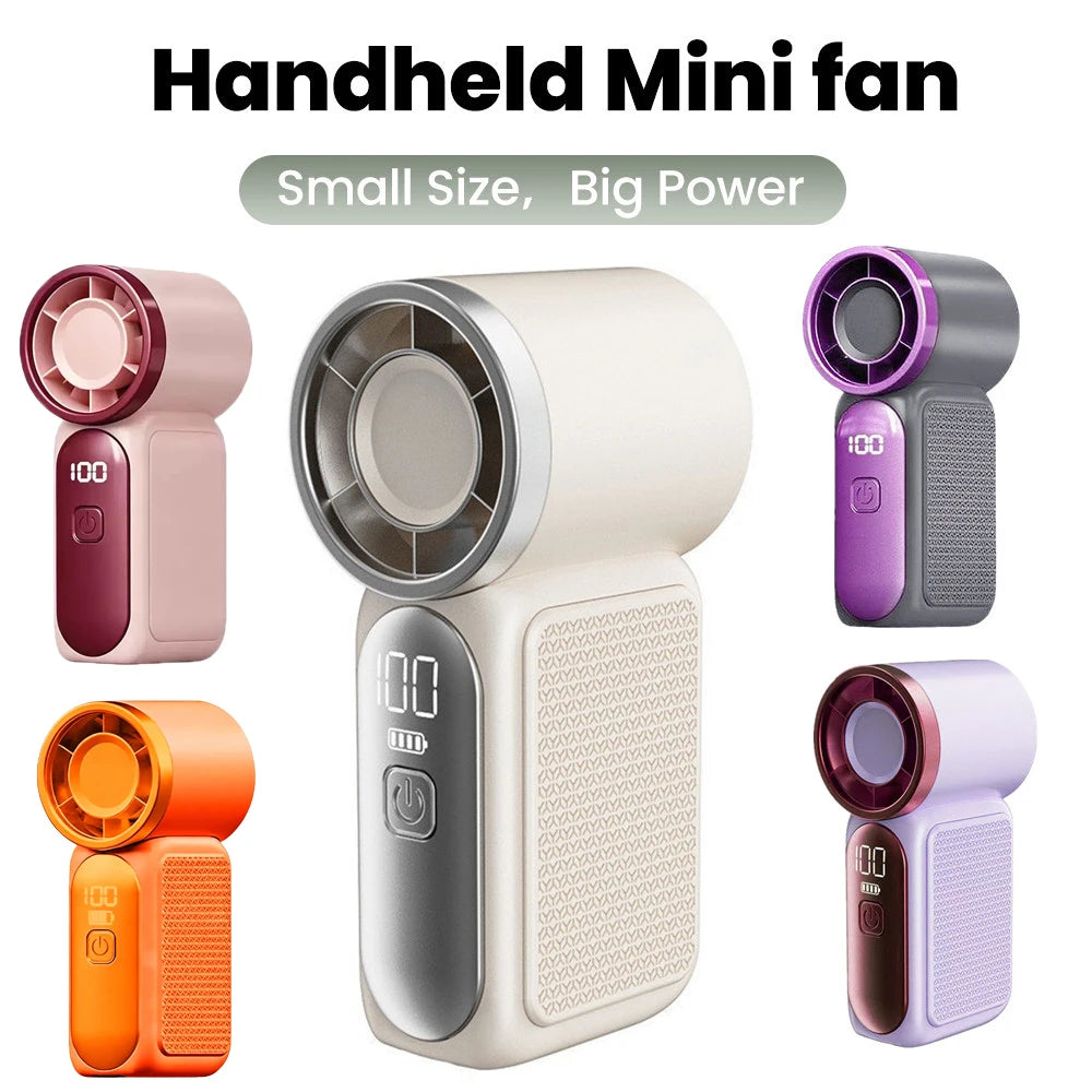 Handheld Mini Fan 5 Speed Adjust Type C Rechargeable Portable Fan Digital Display Desktop Fan Outdoor Use