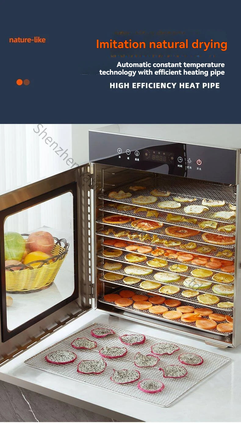 Compact household food dryer, 8-tray multifunctional smart fruit dryer, fruit and food dehydrator.