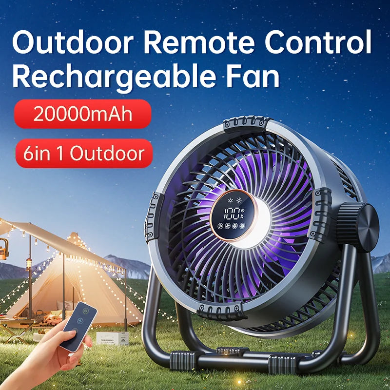 MUXNW Outdoor Camping Fan 20000mAh Portable Rechargeable Wireless Tent Ceiling Fan with LED Light Comes with Storage Bag