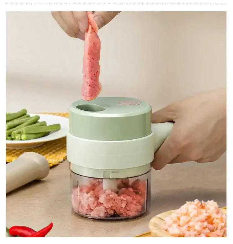 4 in 1 Handheld Electric Vegetable Cutter Set Kitchen Tools For Garlic Pepper Chili Onion Celery Ginger Meat With Brush