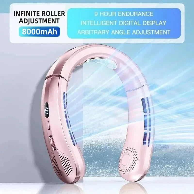 Lenovo 2026 8000mAh Air Cooler USB Hanging Neck Fan Portable Bladeless Mini Rechargeable Mute LED Digital Display Electric Fans