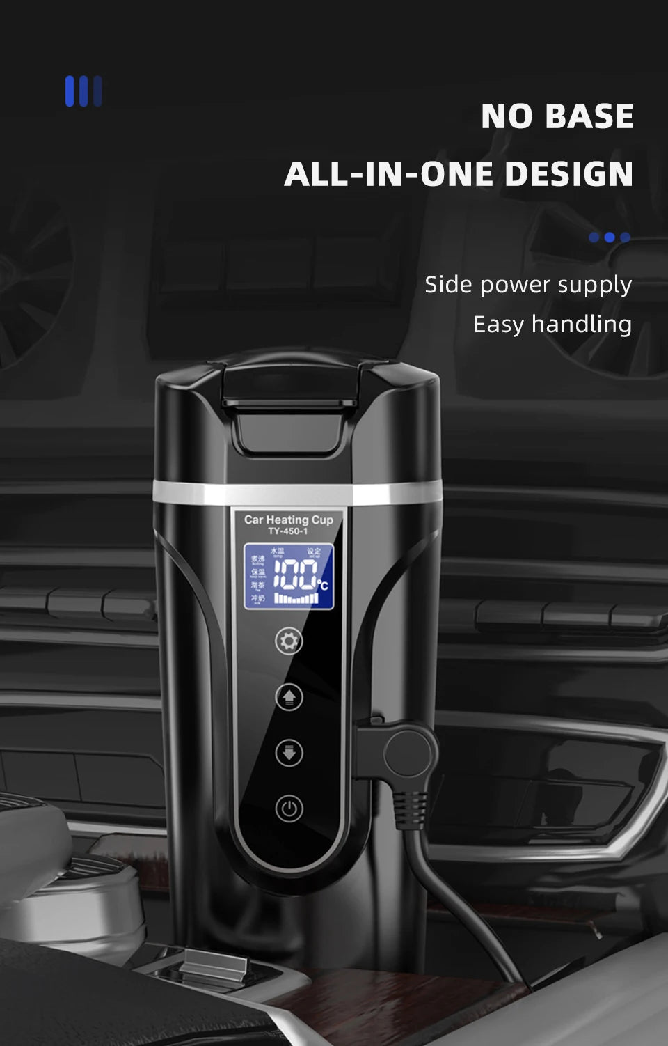 Yanace 500ML Portable Car Electric Kettle Smart Temperature Control Travel Heating Cup for Coffee Milk Tea 12V Auto Boiler