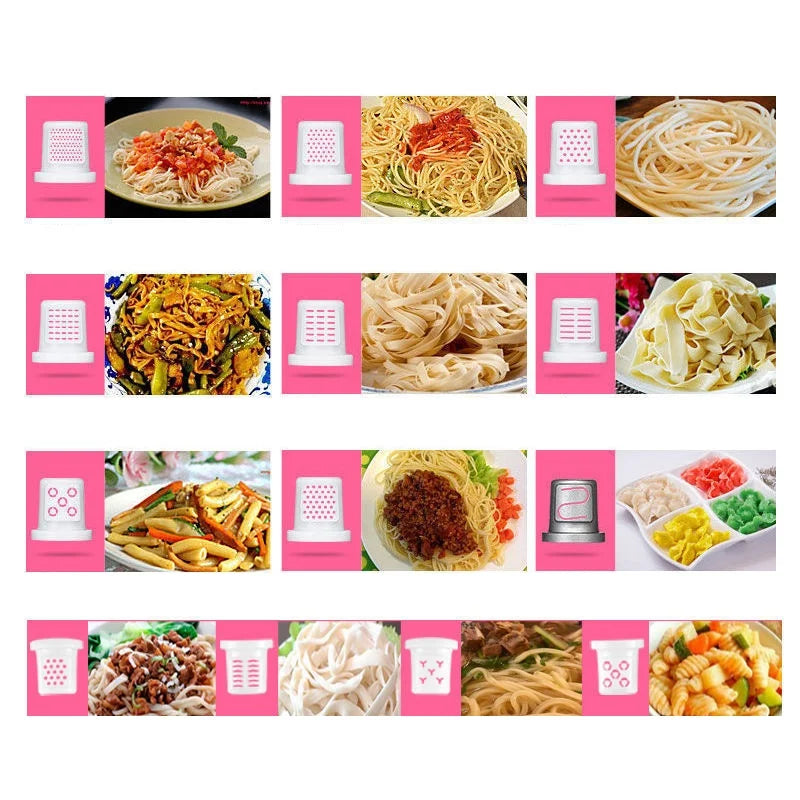 110V 220V Electric Noodle Maker Automatic Household Noodles Making Machine With English Panel 13 Moulds Nozzle