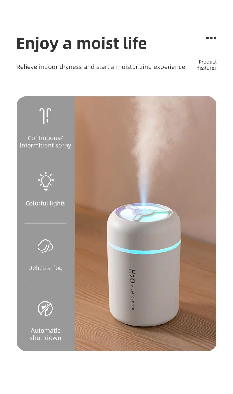 2025 New Portable Colorful Humidifier for Car Home USB Mini Air Humidifier with LED Night Light Silent Ultrasonic Humidifier