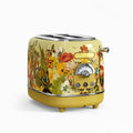2-Slice Retro Floral Print Toaster with Removable Crumb Tray 6 Browning Levels 3 Functions Waffle Maker for Puff Pastry