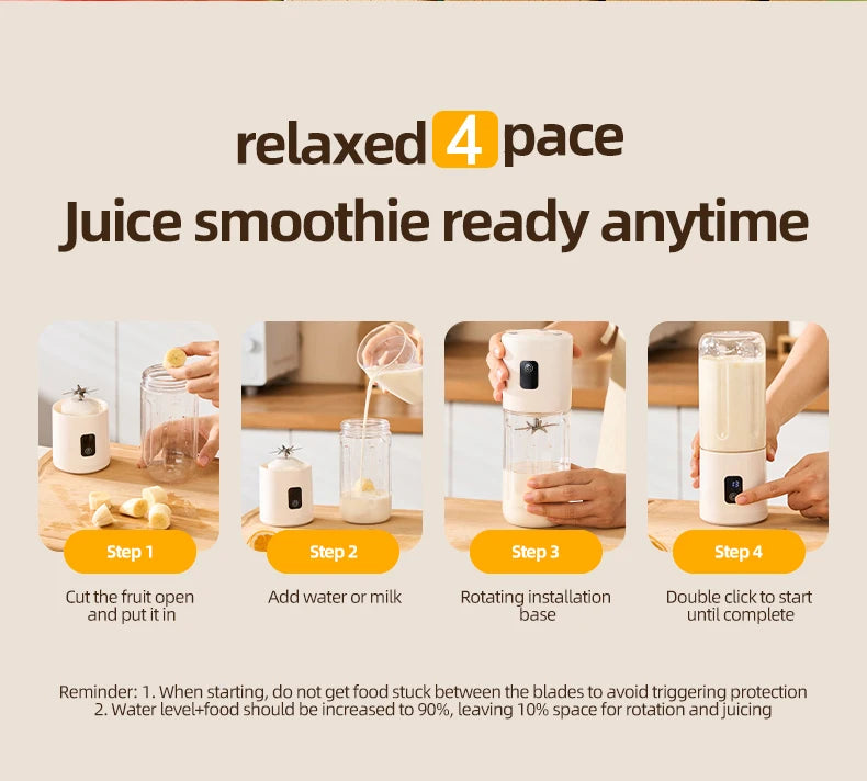 Portable Blender USB Mini Juicer Cup Electric Fruit Mixer Personal Smoothie Blender for Travel Home Outdoor Fresh Juice Making