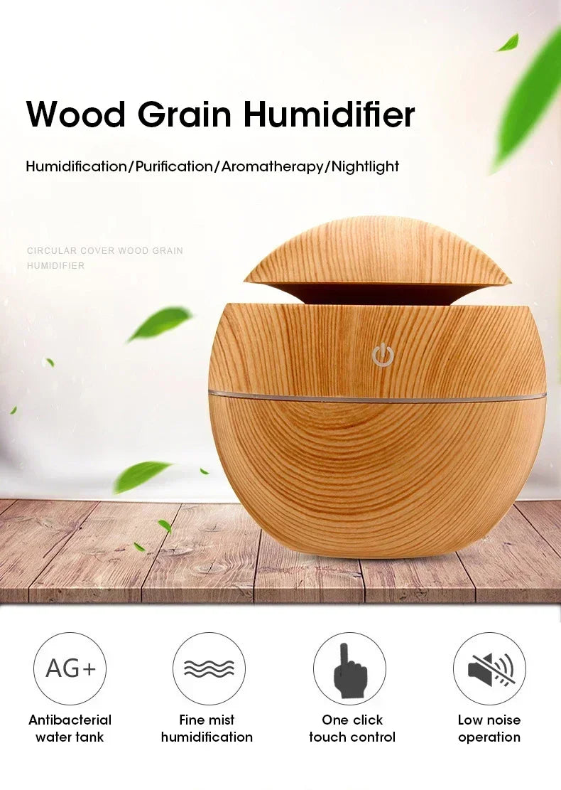 USB Ultrasonic Cool Mist Sprayer Essential Oil Fragrance Mini Home Wood Grain Air Humidifier Electric Air Aroma Diffuser Purifie