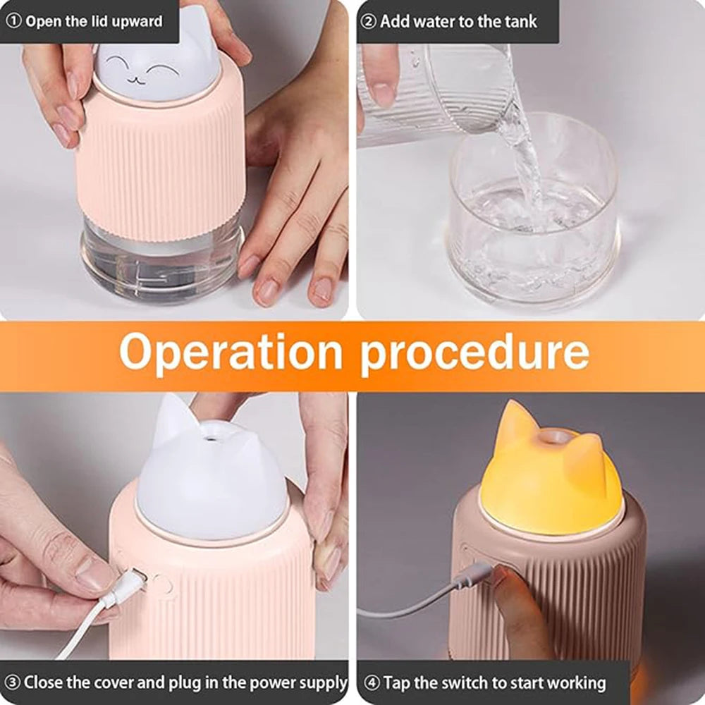 Mini Humidifier-Cute Cat Mist Humidifier for Kids Bedroom Small Ultrasonic humidifier for Home Car Office with USB 2 LED Colors