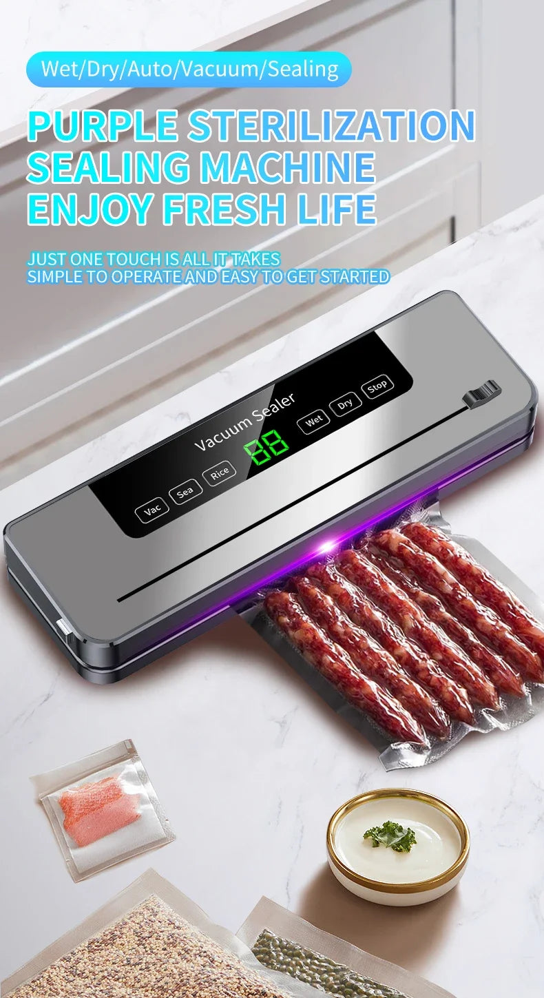 Vacuum Sealer Machine 139KPa Strong Suction Dry Moist Mode Automatic Food Sealer with Digital Timer, Built-in Cutter