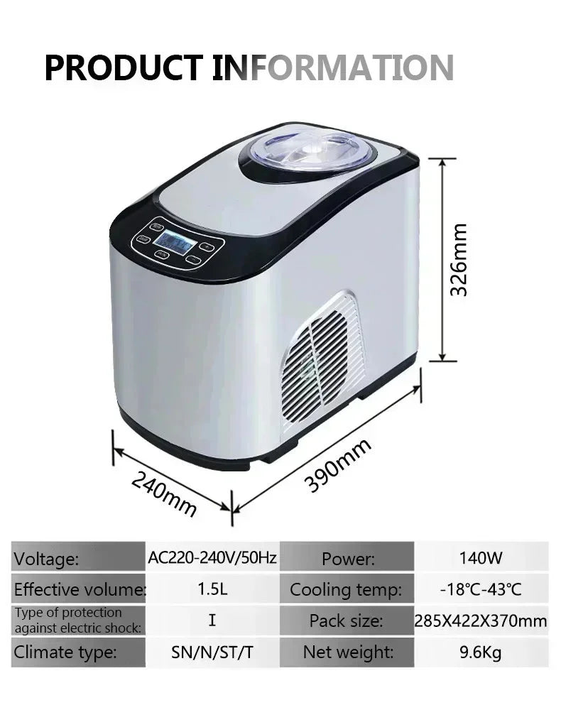 220V 140W Intelligent Automatic Commercial Ice Cream Maker Soft Hard Adjustable Thermostat Keep Cold Household Gelato Machine
