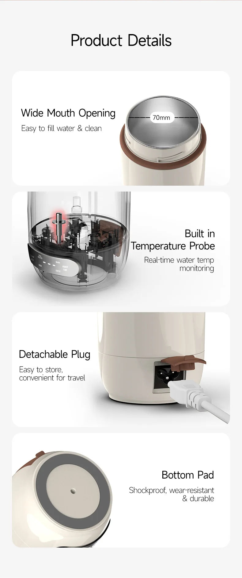 Electric Kettle Portable 600ml Travel Heating Touch Screen Intelligent Adjustable Temperature Thermal Cup