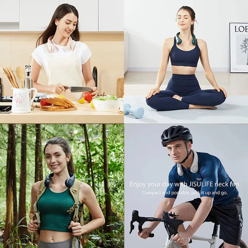 JISULIFE Portable Neck Fan, 4000mAh Battery Rechargeable, 5 Speeds Adjustable, Twistable Hands-Free Bladeless Neckband for Sport