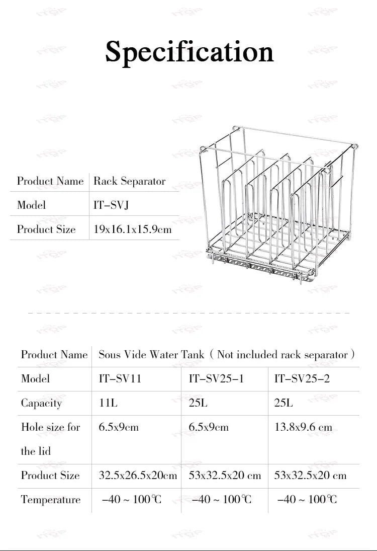11L/ 25L Container For Sous Vide Cooker Machine Food Grade PC Material Heat Insulation Stainless Steel Sous Vide Rack