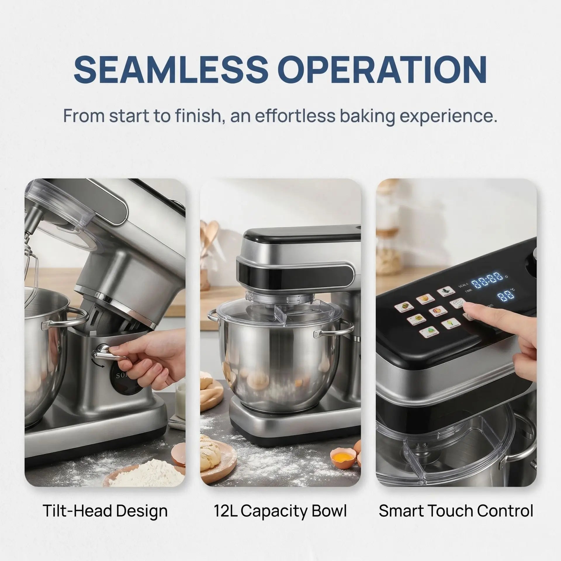 2200W Electric Dough Mixer, 12L Stand Mixer, Cream Egg Beater, Kitchen Food Processor, Multi-Function Blender, Home Baking Tool