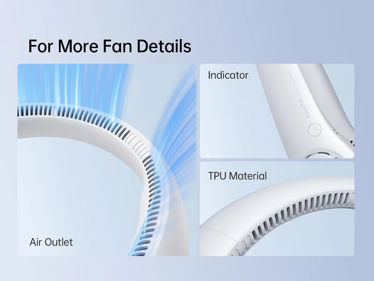 JISULIFE Portable Neck Fan, 4000mAh Battery Rechargeable, 5 Speeds Adjustable, Twistable Hands-Free Bladeless Neckband for Sport
