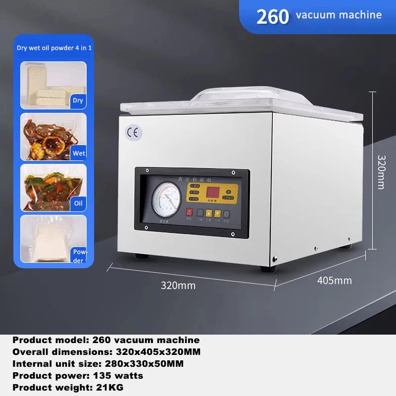 Commercial Wet and Dry Food Vacuum Sealer Packaging Machine135W Vacuum Packing Machine Fresh-keeping Plastic Sealing Machine
