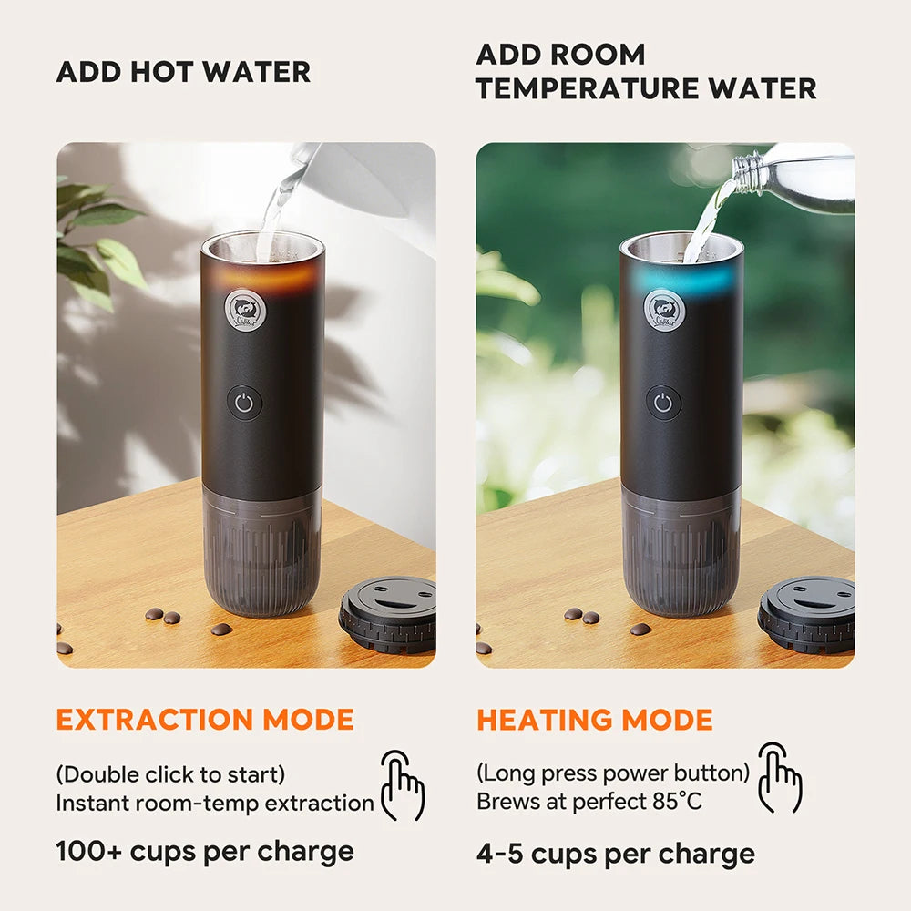 Coffee Machine Travel Portable Espresso for Car & Home Camping Coffee Maker 2-in-1 Capsule Powder Nespresso or Dolce Gusto