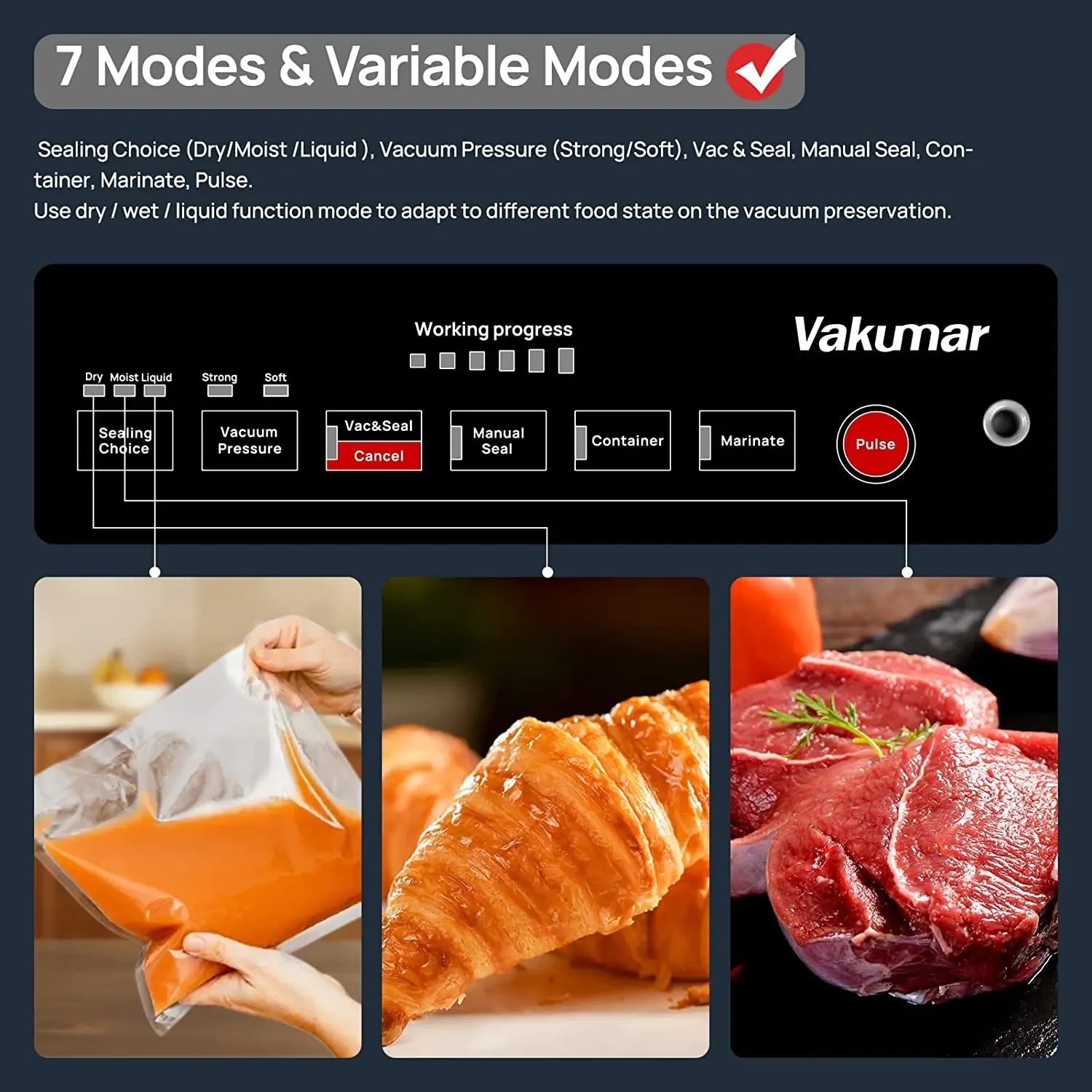 Vakumar VH5186 Kitchen Automatic Commercial Household Food Vacuum Sealer Packaging Machine Include 2 Rolls Vacuum Packed Bags
