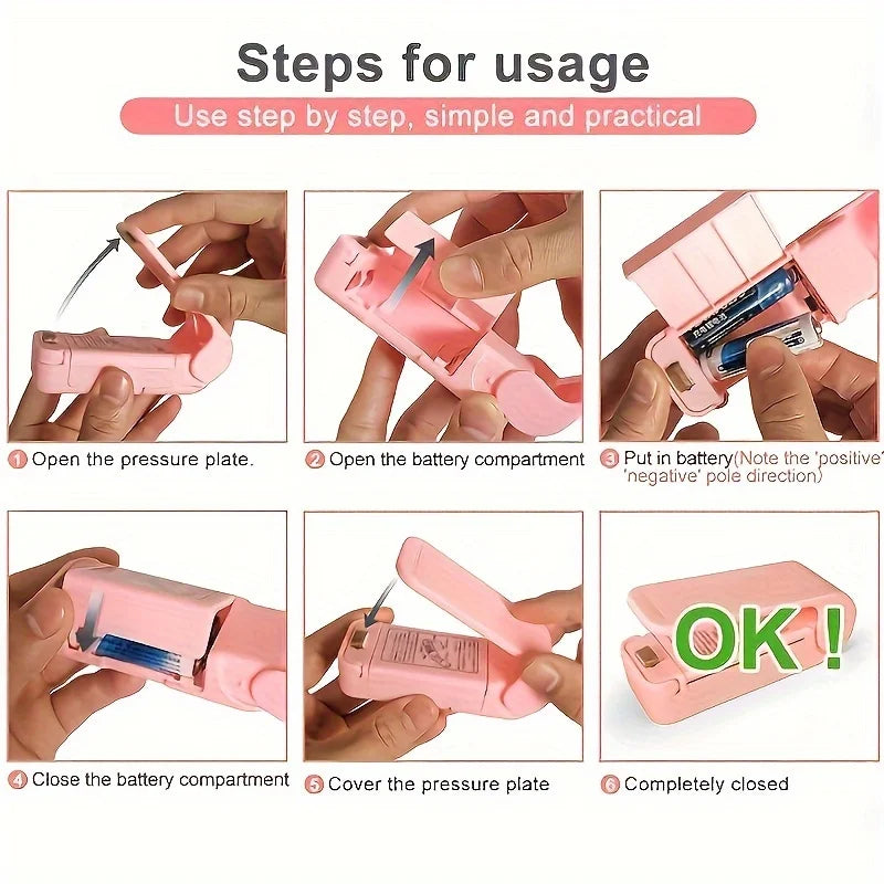 A Portable Mini Bag Sealer,Battery-powered Handheld Vacuum Heat Sealer,Plastic Bag Resealer for Food and Snack Storage