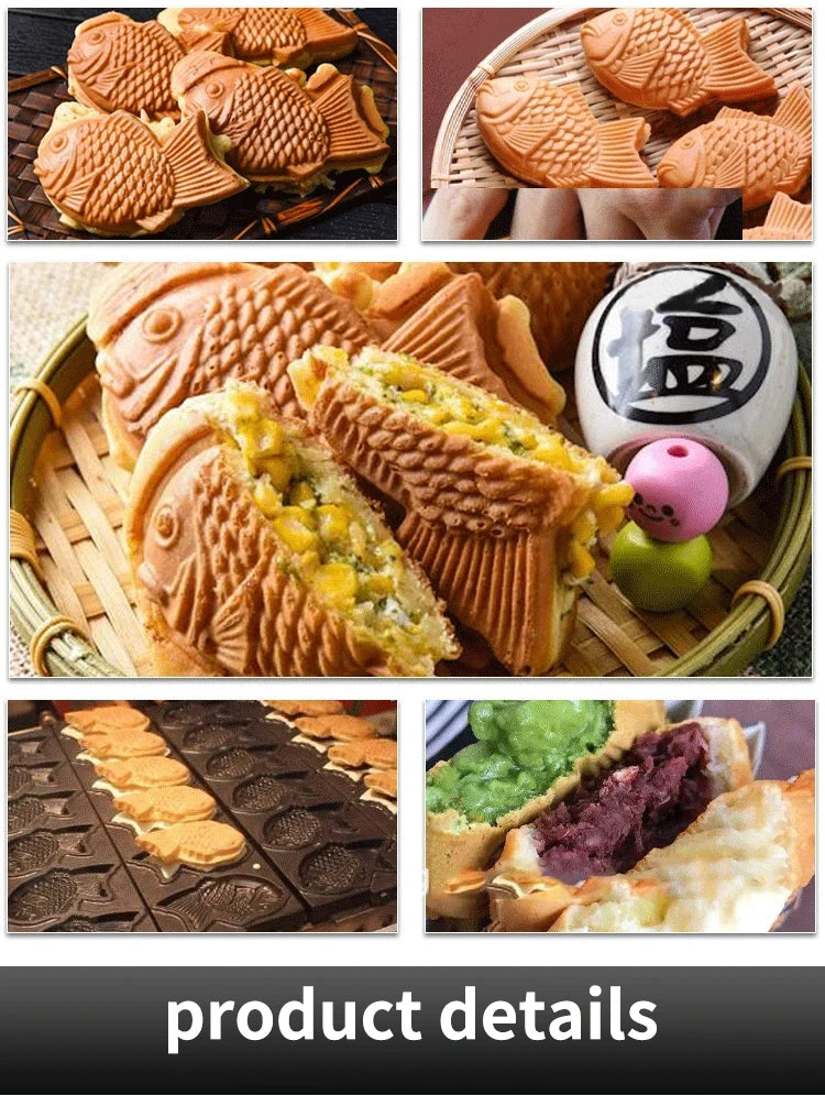 HomeWise Taiyaki Maker Fish Waffle Machine Fish Cake Baking Machine 6 Pcs Fish Ice Cream Waffle Maker 3000W Non-stick Pan