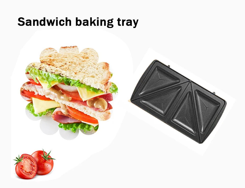 DMWD 3in1 Electric Mini Egg Waffle Sandwich Maker Grilling Plates Breakfast Baking Machine Panini Toaster Bread Frying Pan EU