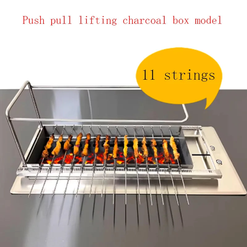 Automatic BBQ Grill Charcoal BBQ Machine Push-Pull Electric Lifting Charcoal Box Barbecue Skewer Grill Commercial Skewer Machine