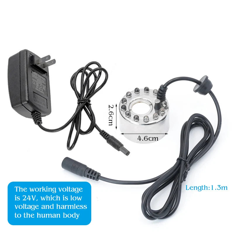 DC 24V Ultrasonic Mist Maker Fogger with 12 LED Air Humidifier Water scape Atomization Atomizer Diffuser Smart home High Quality