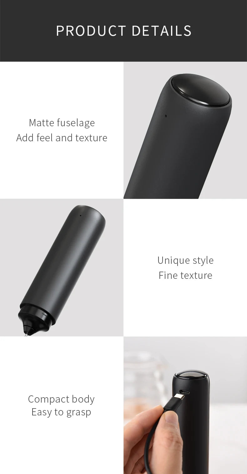 Electric Milk Frother Rechargable Kitchen Stirrer Handheld Coffee Frothing Wand Foam Maker Lattes Whisk Drink Mixer Egg Beater