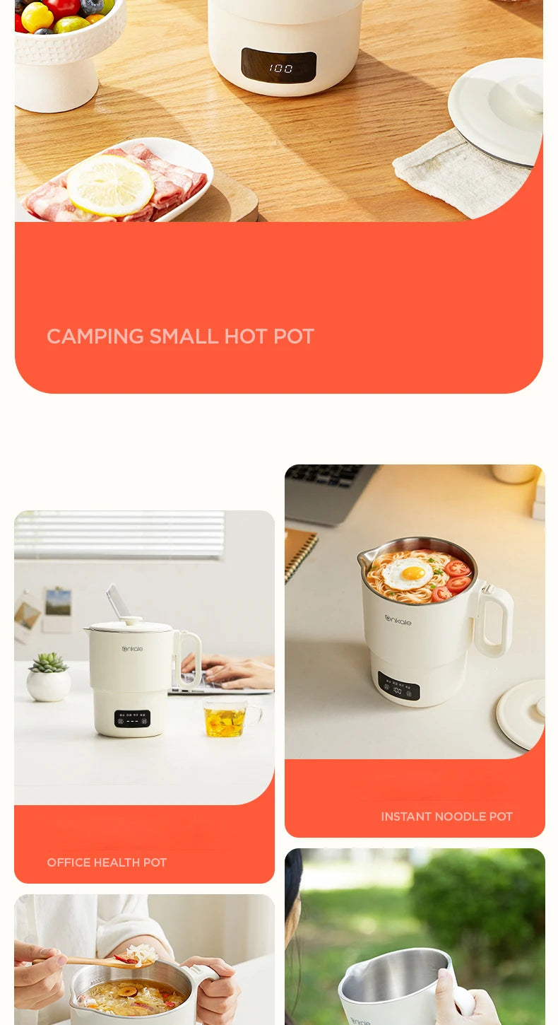 800ML Split-Type Foldable Electric Kettle Portable Travel Heating Cup with Adjustable Temperature 100V-240V Cooking Pot