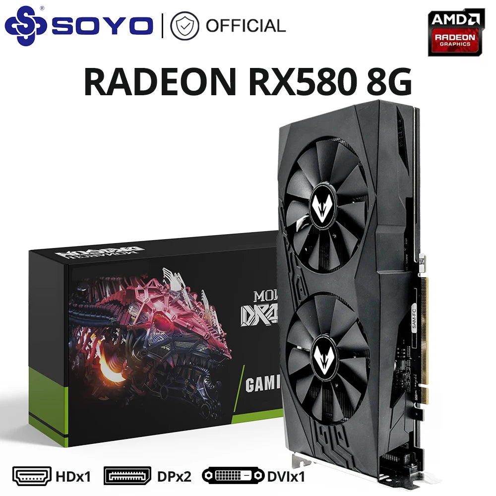 SOYO AMD Radeon RX580 8G Graphics Card GDDR5 Memory White Gaming Card 256Bit HDMI-compatible DP for Desktop Computer Accessories
