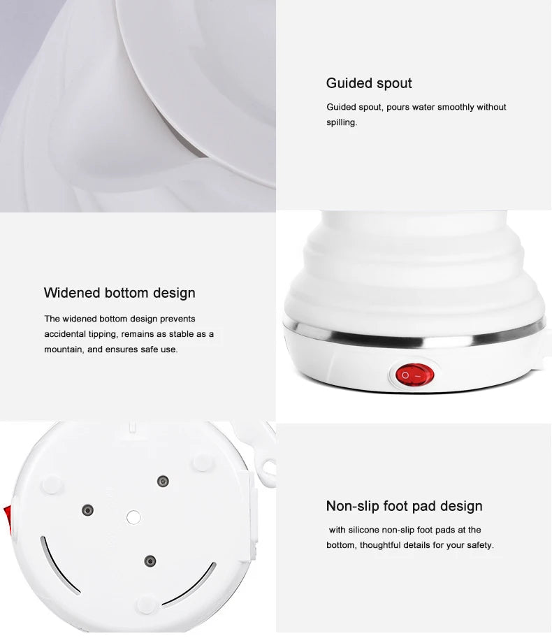 JFBONIN 555ml 220V Mini Portable Folding Electric Kettle 700W Silicone Compression Water Heater for Home And Easy Travel Use