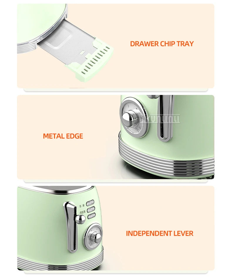 Electric Toaster Stainless Steel Retro Bread Baking Machine 2 Slices Breakfast Machine Double-side Heating Sandwich Maker