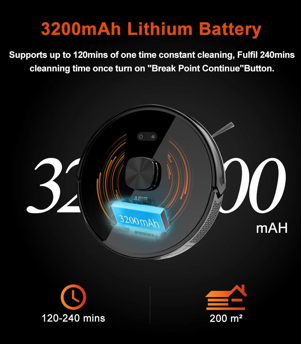 Robot Vacuum Cleaner ABIR X9,Laser Lidar,6500pa Suction,Multi-Floor Map,Dual UV Cleaing,APP Restricted Area,Smart Home Mop