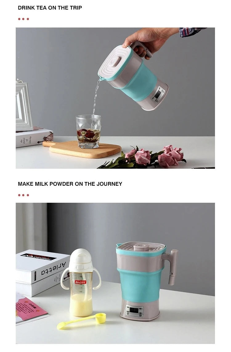 Foldable & Portable Travel Electric Kettle 0.8L Silicone Thermostatic 800W Auto Power Off 110V-240V Universal for Travel & Home