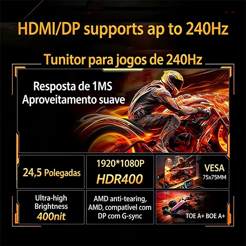 24.5 Inch 240Hz Gaming Monitor 1920×1080P 120%sRGB HDR400 IPS Screen FHD 400Nits Display DP HDMI VESA Gaming PC Monitor