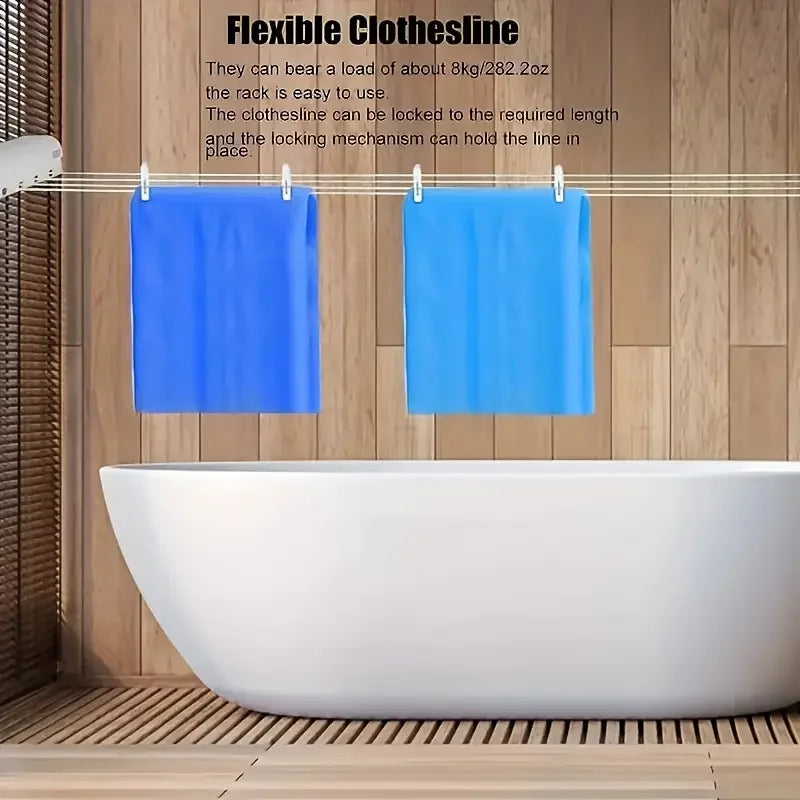 Retractable Clothes Drying Rope 3.75m Clothesline 5 Wires Wall Mounted Shrinkable Plastic Laundry Hanger Indoor Drying Rack
