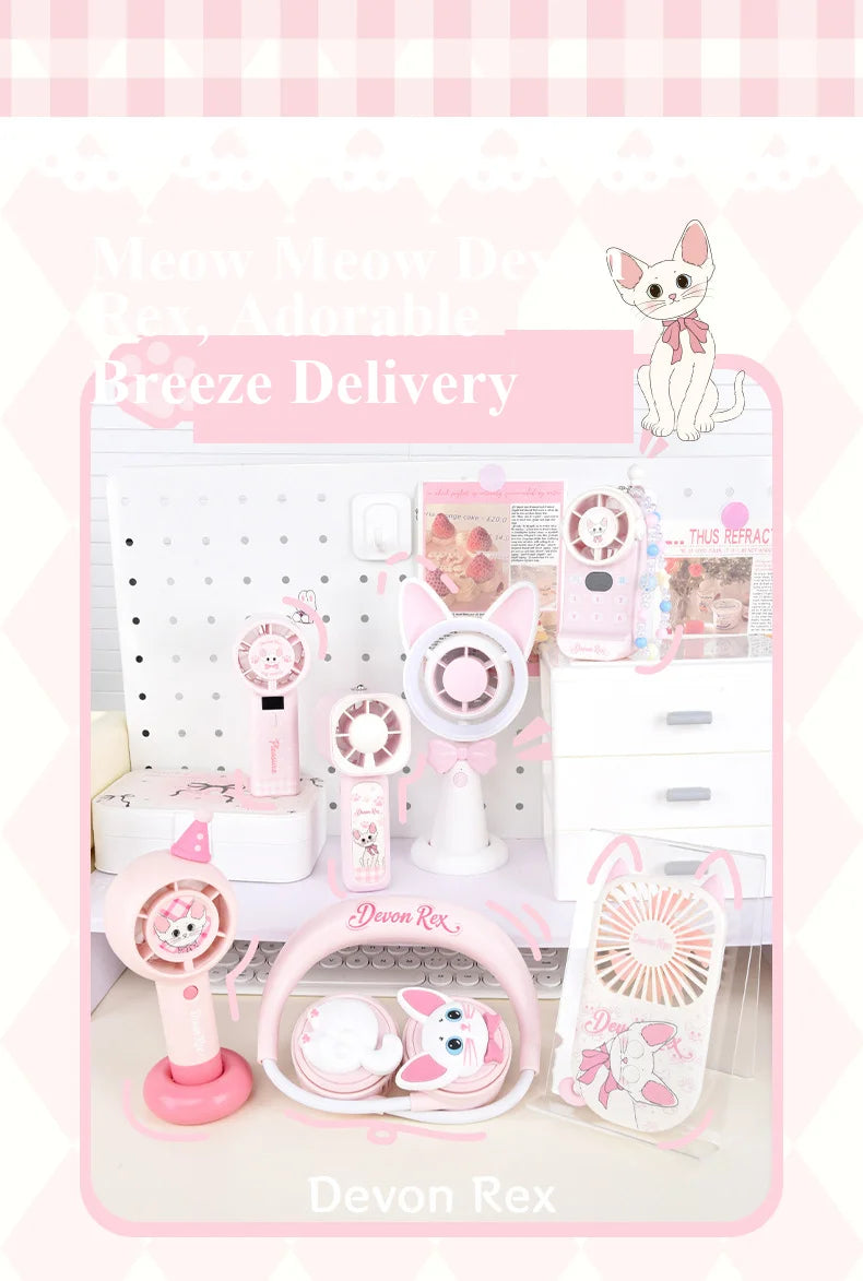 New Cat-Shaped Handheld Fan with Strong Wind, USB Charging, Suitable for Student Dormitories, Desktop Small Fan with Light