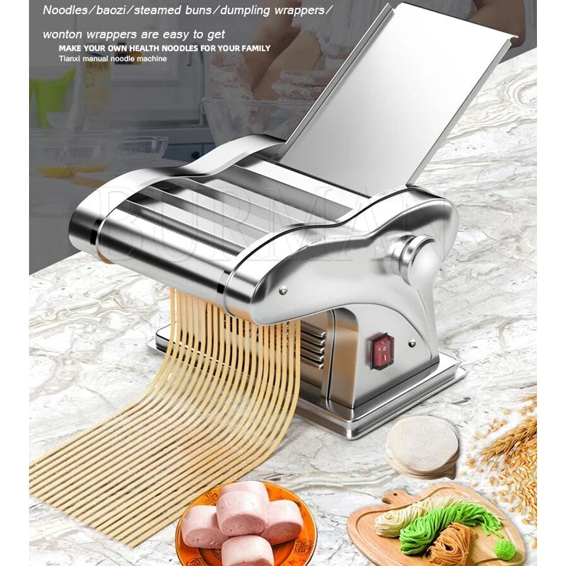 Electric Noodle Dumpling Wrapper Maker Machine Pasta Noodle Machine Commercial Household Stainless Steel Noodle Press Machine